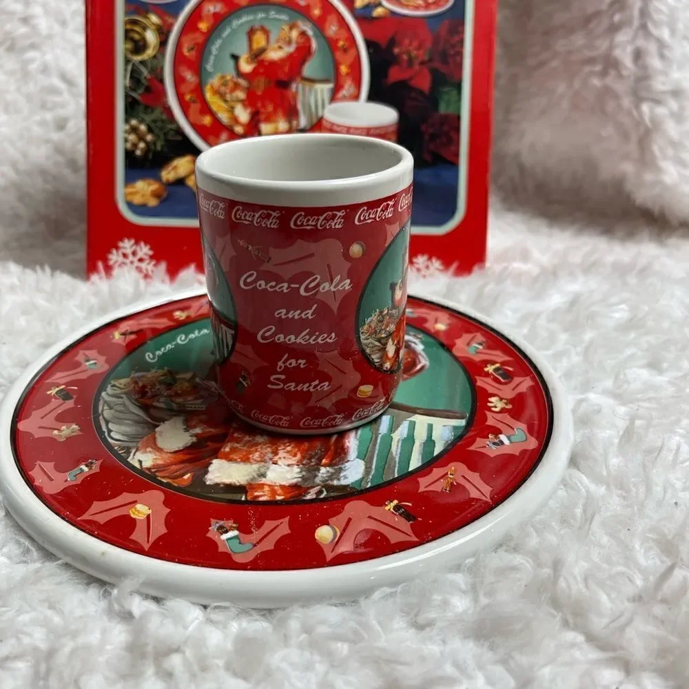 1998 Enesco Coca Cola Santa Cookie Plate & Tumbler Set